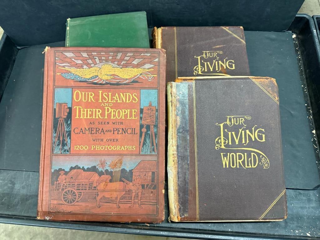 Group of 4 Books: Group of 4 Books including, Our Living World, Our Islands and Their People as seen with a Camera and Pencil with over 1200 photographs and 1914 New York State Education Department Birds of New York.