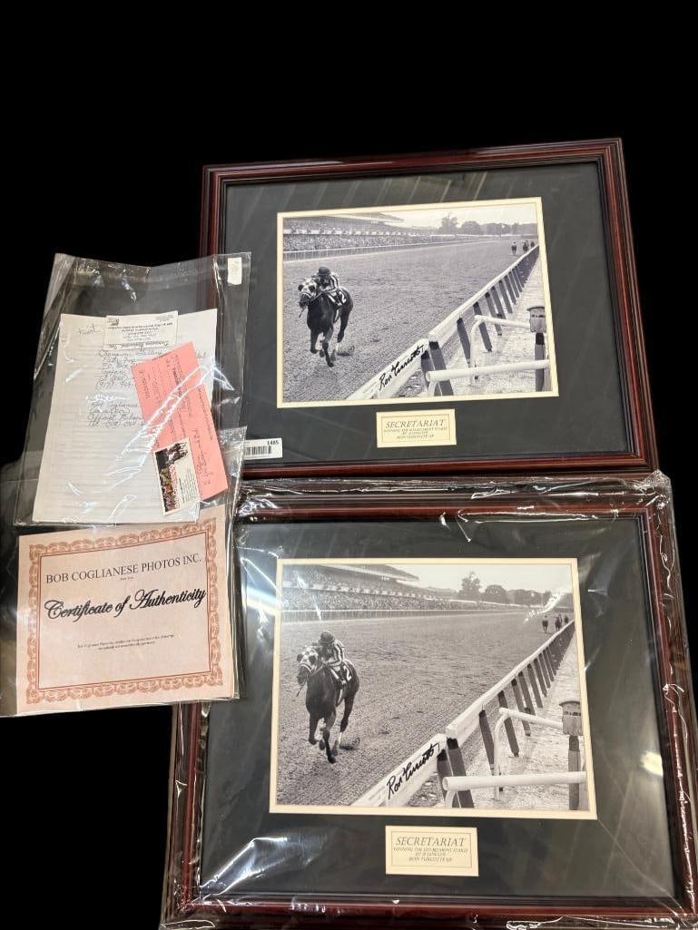 2 Ron Turcotte autographed Secretariat photos: 2 Ron Turcotte autographed Secretariat photos. With C.O.A. Frame approx. 23 x 19 inches.