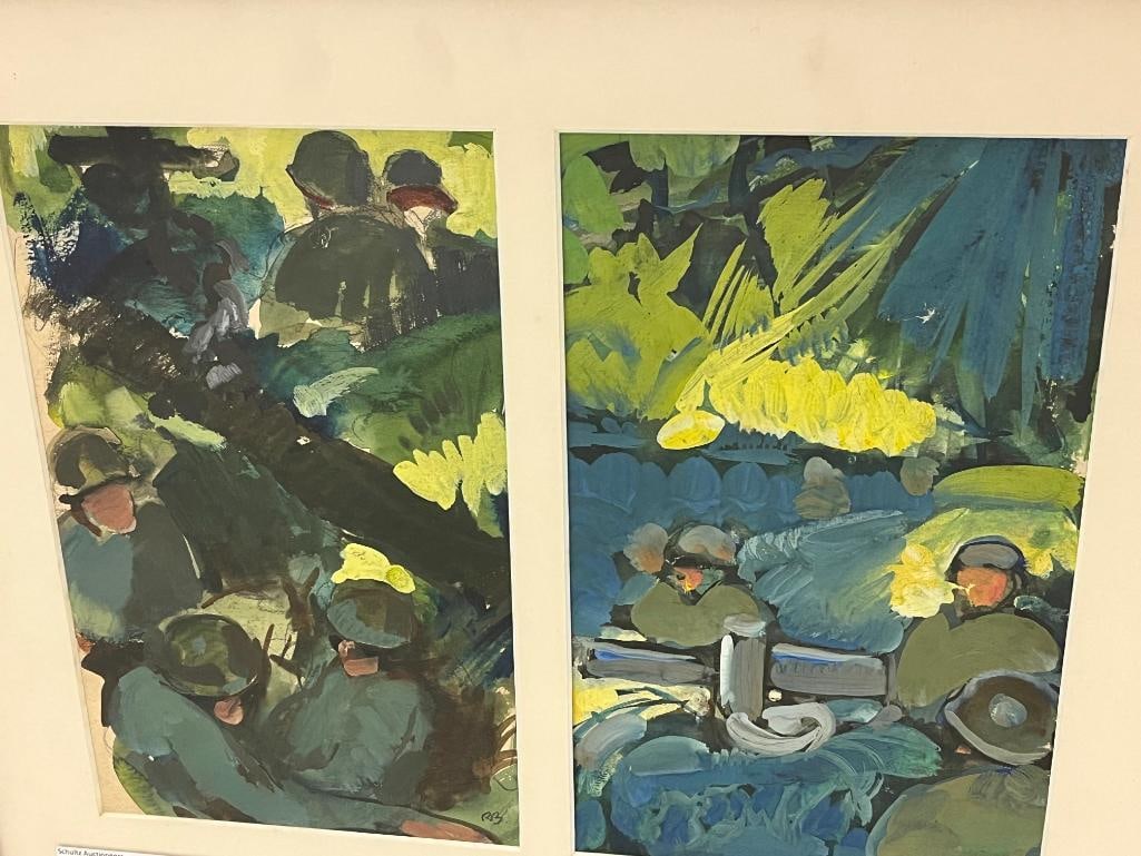 R.B. signed oil paintings: R.B. signed oil paintings. 2 paintings in one frame. Approx. 10 x 6 inches. Frame approx. 18 x 15 inches.