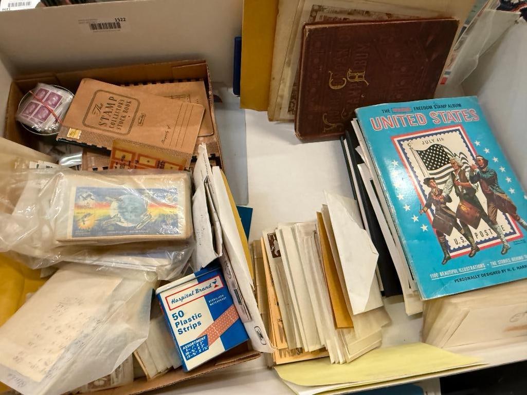 Box of mixed U.S. and foreign stamps: Box of mixed U.S. and foreign stamps, mint blocks, stock books, albums and more.