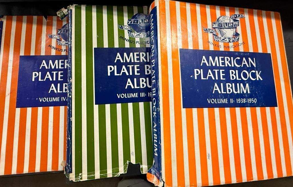3 Plate Block Albums 1938-1969: 3 Plate Block Albums 1938-1969 mostly full, without airmails.