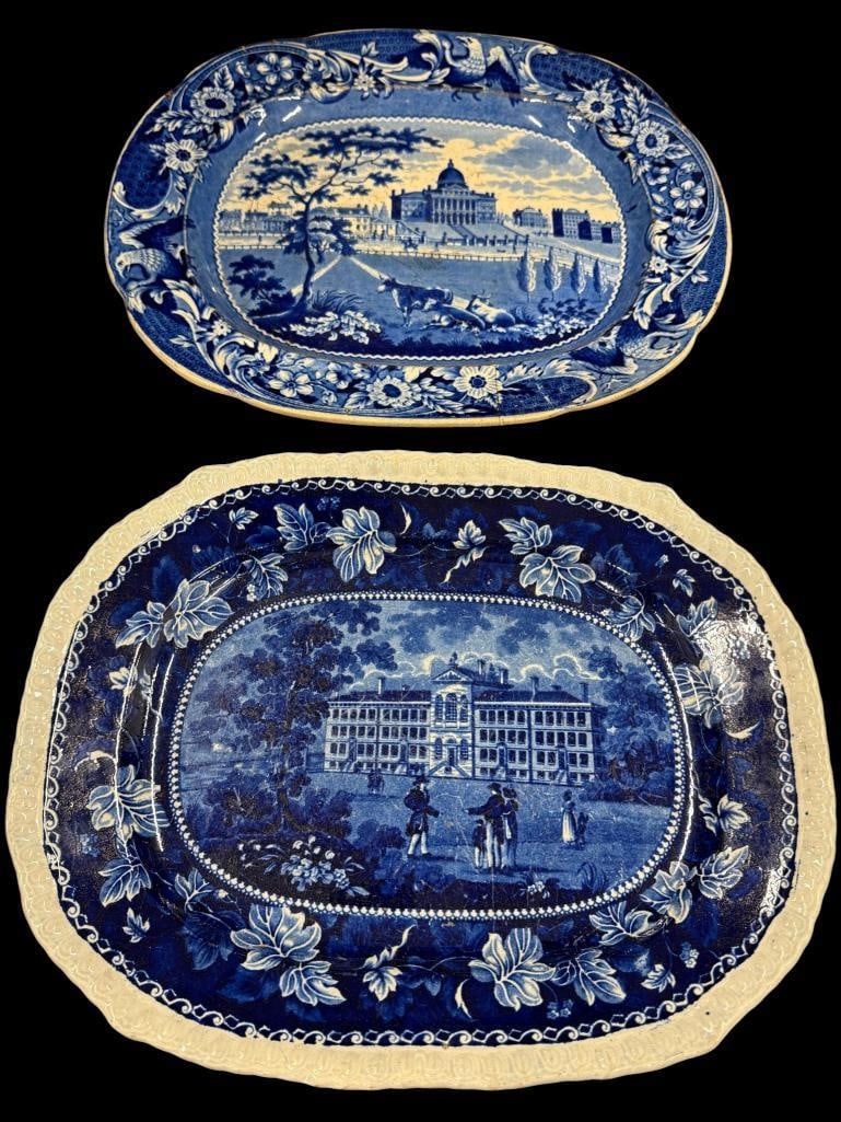 State House and Alms House Boston platters: State House Boston and Alms House Boston platters. 2 pieces. Approx. 14.5 x 11.5 inches.