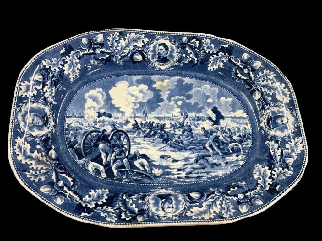 Pickett's Charge Gettysburg platter: E Pluribus Unum - Picketts Charge Gettysburg transferware platter. Approx. 13 x 9.5 inches.