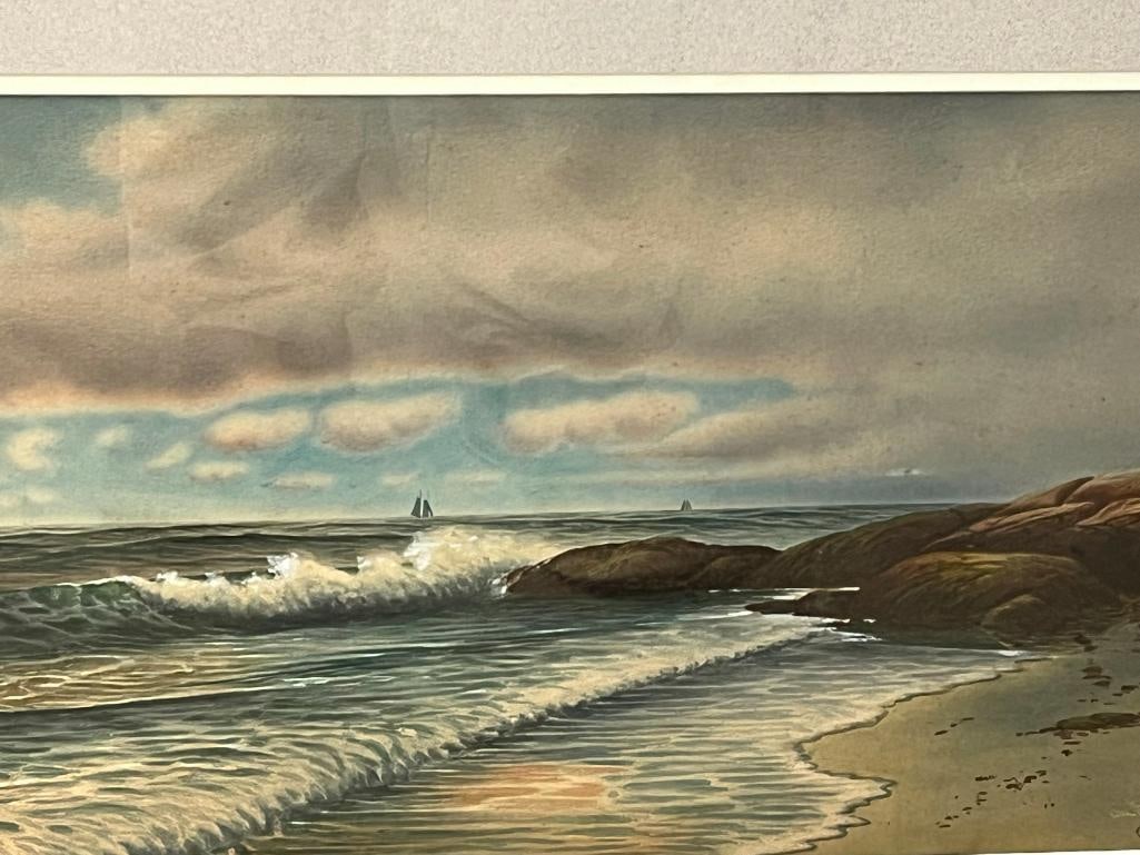 George Howell Gay signed watercolor: George Howell Gay (1858-1931) signed watercolor of a seascape. Approx. 25.5 x 11 inches. Frame approx. 35 x 21 inches.
