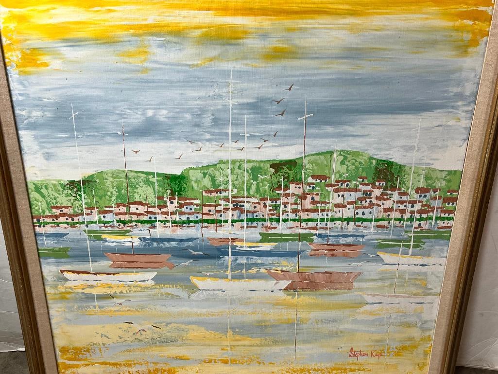 Stephen Kaye signed oil on canvas: Stephen Kaye signed oil on canvas. Approx. 35 x 35 inches. Frame approx. 42 x 42 inches.