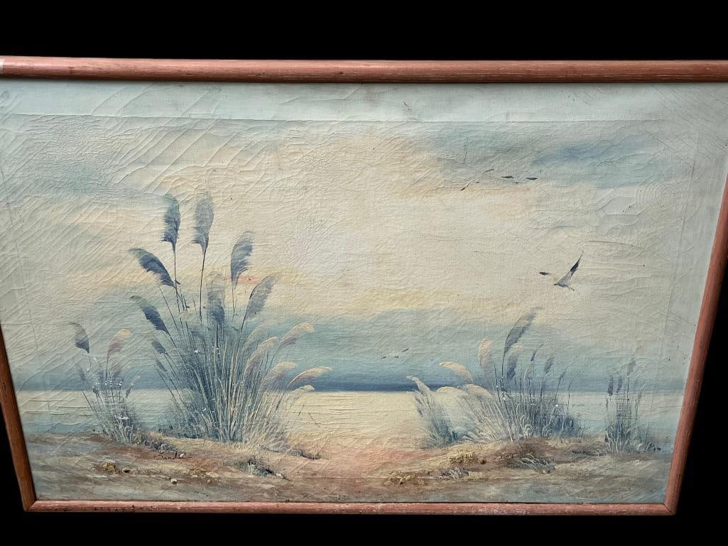 Sander signed oil on canvas seaside: Sander signed oil on canvas seaside. Frame approx. 38 x 25 inches.