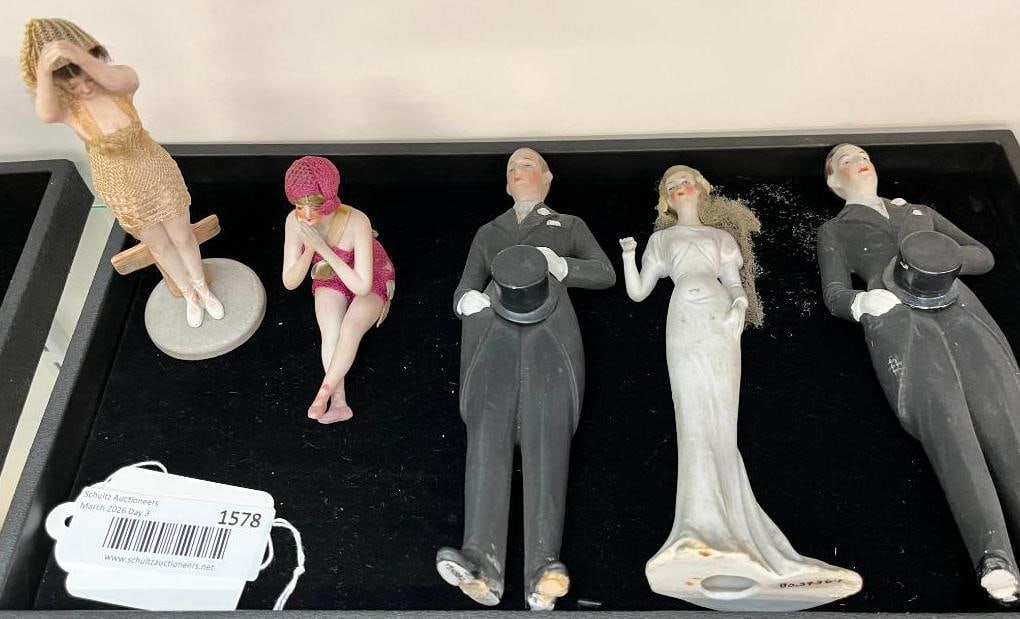 5 Bisque figurines: 5 Bisque figurines. Tallest approx. 8 inches.
