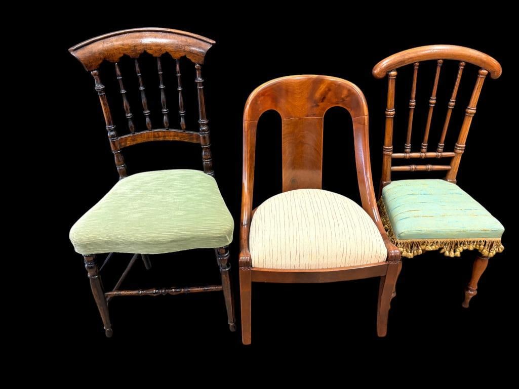 Group of 3 childrens / doll chairs: Group of 3 childrens / doll chairs. Largest approx. 32 x 16 x 13 inches.