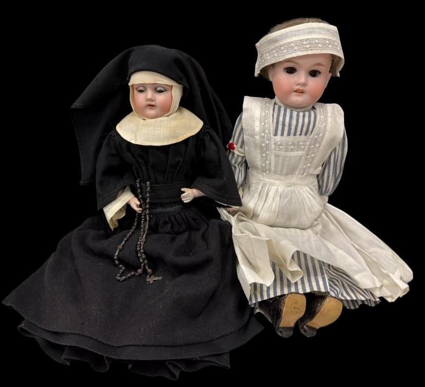 Nurse and Nun porcelain dolls: Nurse and Nun porcelain dolls. 2 pieces. Approx. 16 inches tall.
