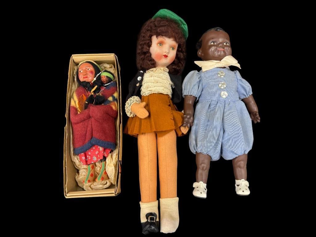 Group of 3 ethnic dolls: Group of 3 ethnic dolls. Including Lenci type doll. Tallest approx. 19 inches.