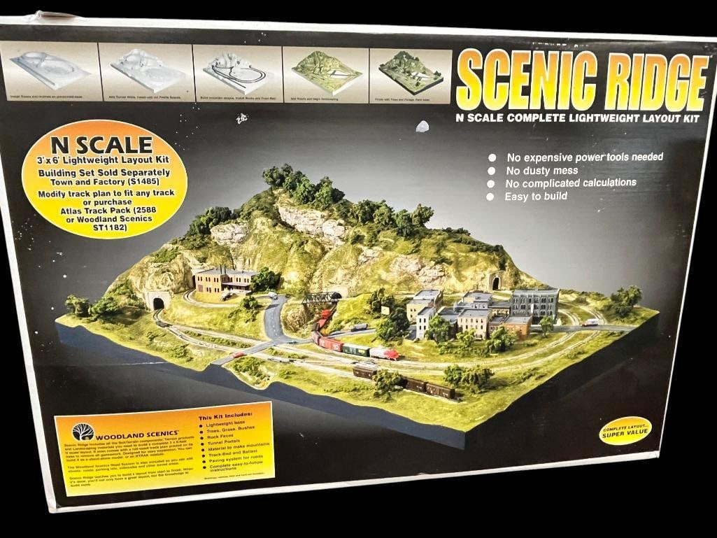 Scenic Ridge N Scale complete lightweight layout kit: Scenic Ridge N Scale complete lightweight layout kit. Box approx. 37 x 10 x 26 inches.