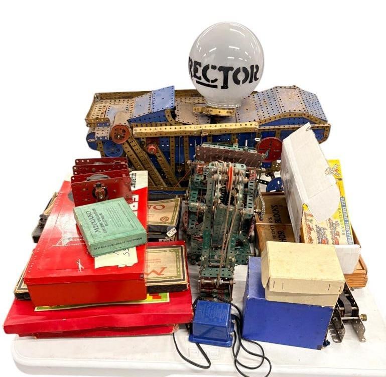 Erector, Meccano toy sets and more: Erector, Meccano toy sets, Richter's Anchor Blocks, Erector light globe and more.