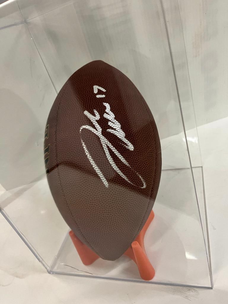 Josh Allen autographed football: Josh Allen autographed football. Beckett Witnessed certification. Display case approx. 13 x 9 x 9 inches.