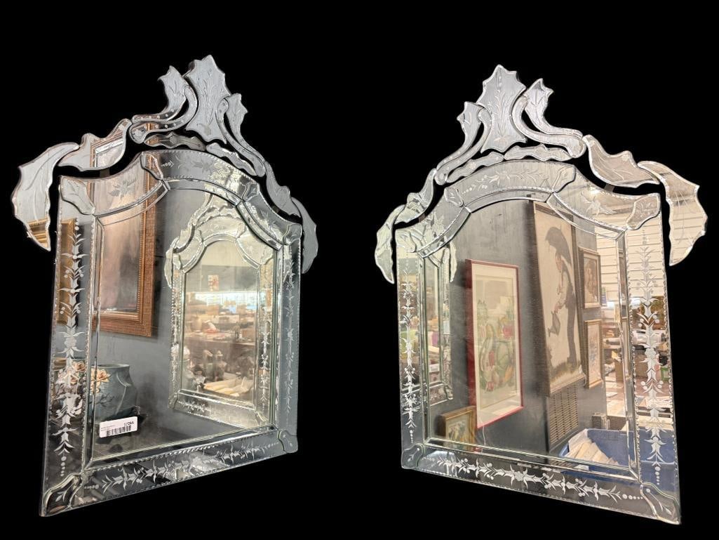 Pair of Venetian Wall Mirrors: Pair of Venetian Wall Mirrors. Approx. 32 x 38 inches.
