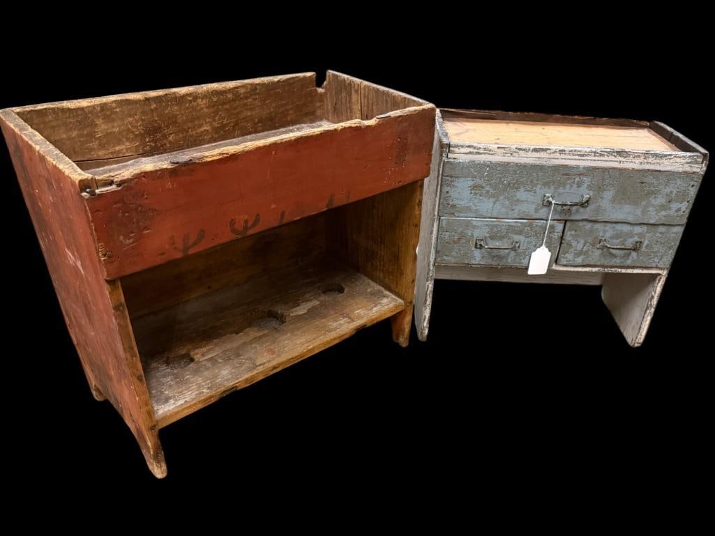 Small dry sink and wood dresser: Small dry sink and wood dresser. 2 pieces. Dresser approx. 21 x 23 x 13 inches.