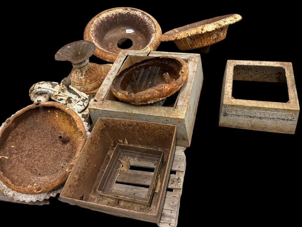 Cast Iron Urns: Cast Iron Urns, including bases.