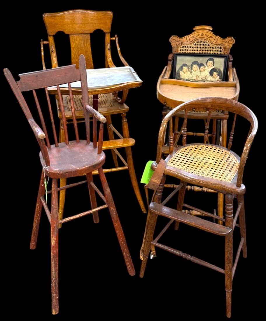 4 vintage highchairs: 4 vintage highchairs and print.