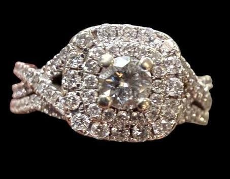 14k White Gold rings with Diamonds set: 14k White Gold rings with Diamonds set. Approx. 5.1 grams. Rings are connected, approx. size 6.5.