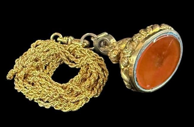 Watch Fob and Chain: Gold Filled Watch Fob and Chain