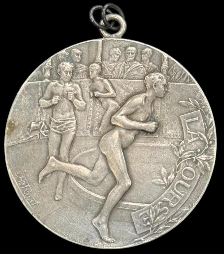 Late 19th century French La Course silver racing medal (1 of 2)
