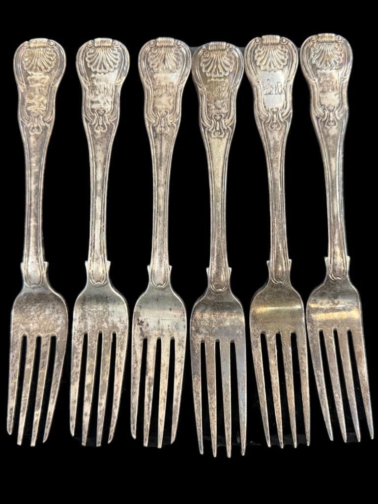 6 19th Century Sterling Silver Forks: 6 19th Century (1820) Sterling Silver Forks. Dublin, Matthew West. Approx. 19.5 ozt.