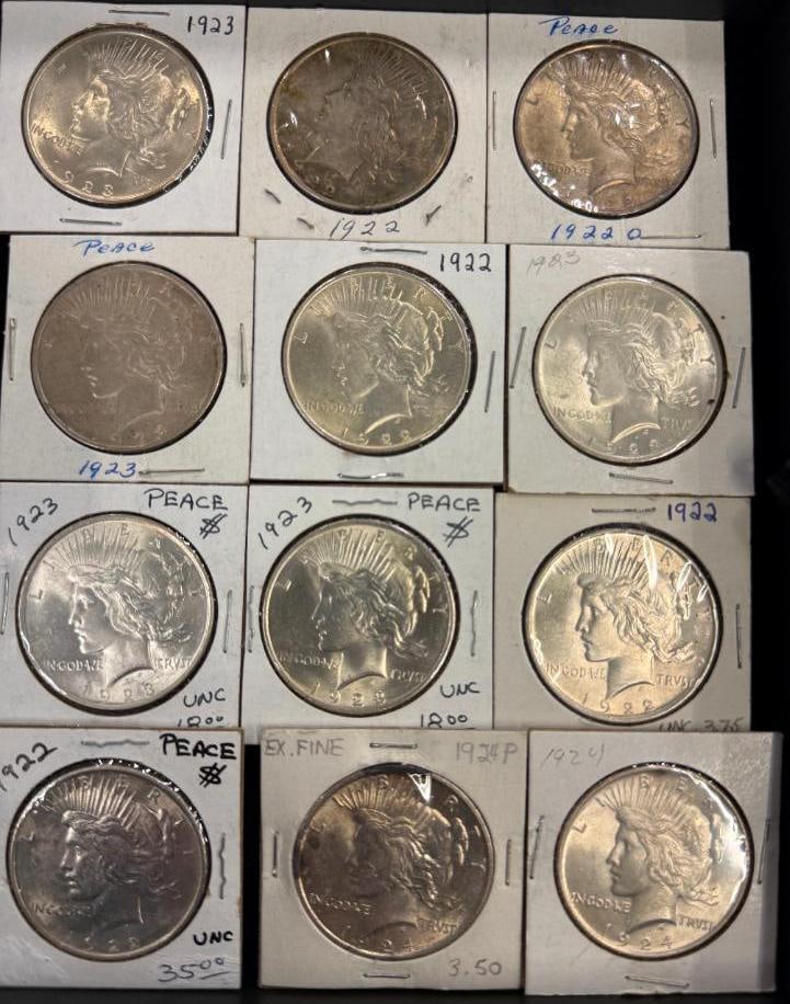12 Silver U.S. Peace Dollars (1 of 3)