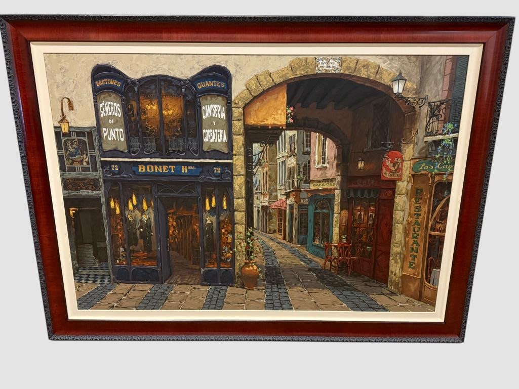 Viktor Shvaiko limited edition print: Viktor Shvaiko signed and numbered 60/325 hand embellished limited edition print. "Carrer De Catalonia". Approx. 53 x 36 inches. Frame approx. 62.5 x 45.5 inches. Local pickup or 3rd party shipping on
