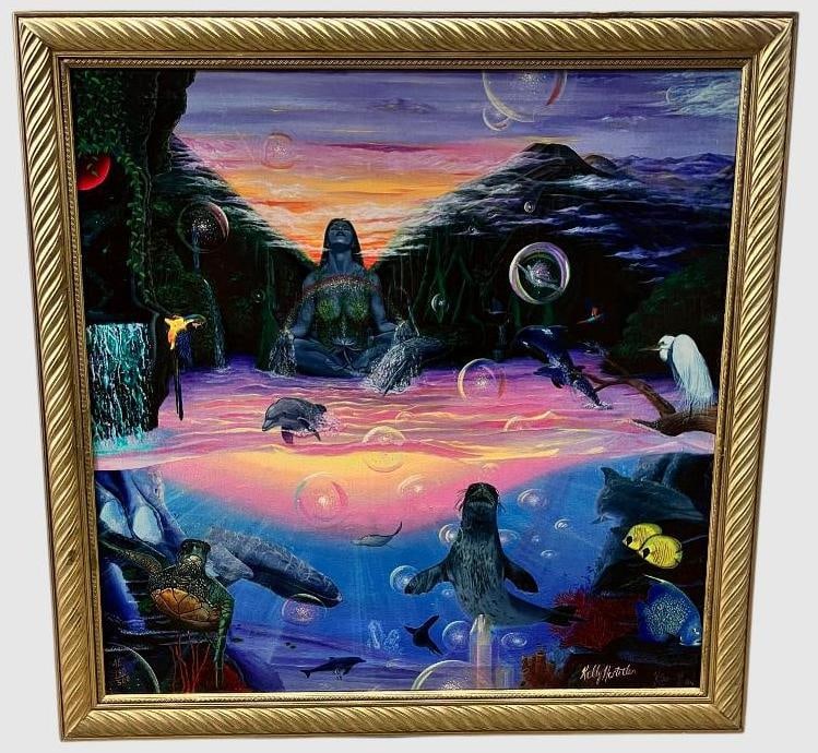 Kelly Hostetler Fantasy Sea World giclee: Kelly Hostetler Fantasy Sea World giclee. Approx. 31 x 31 inches. Frame approx. 36 x 36 inches.