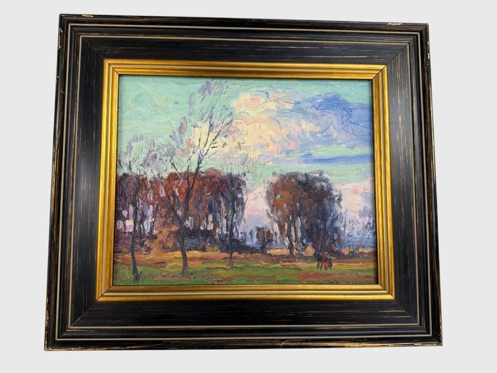 George Renouard signed oil on board: George Renouard (1884-1954) signed oil on board. "Sundown". Approx. 10 x 8 inches. Frame approx. 13 x 11.5 inches.
