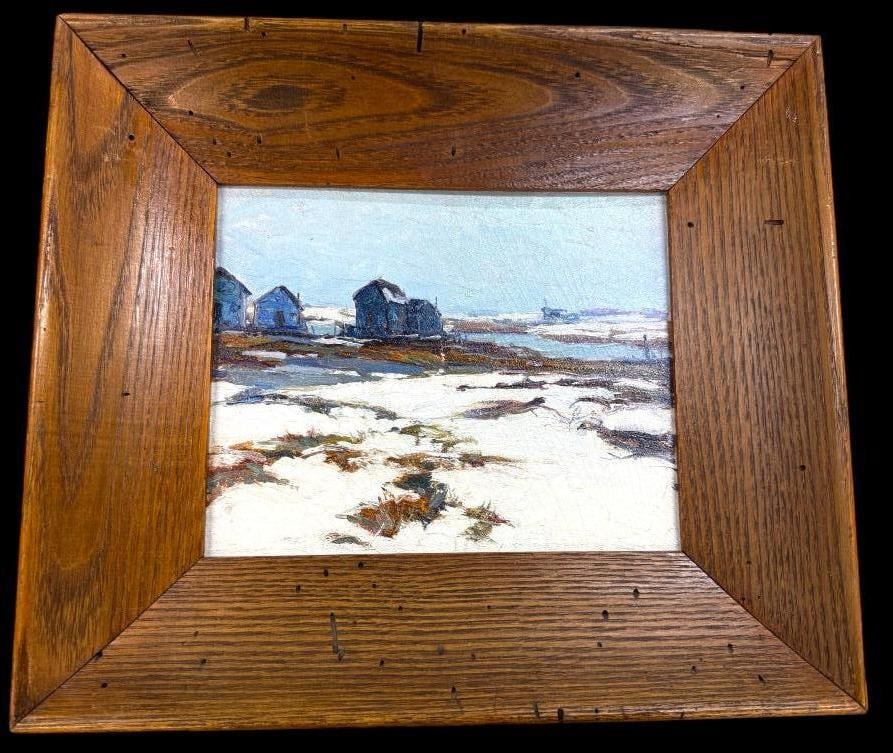 George Renouard signed oil on board: George Renouard (1884-1954) signed oil on board. "End of Day". Approx. 9.5 x 8 inches. Frame approx. 15.5 x 13.5 inches.