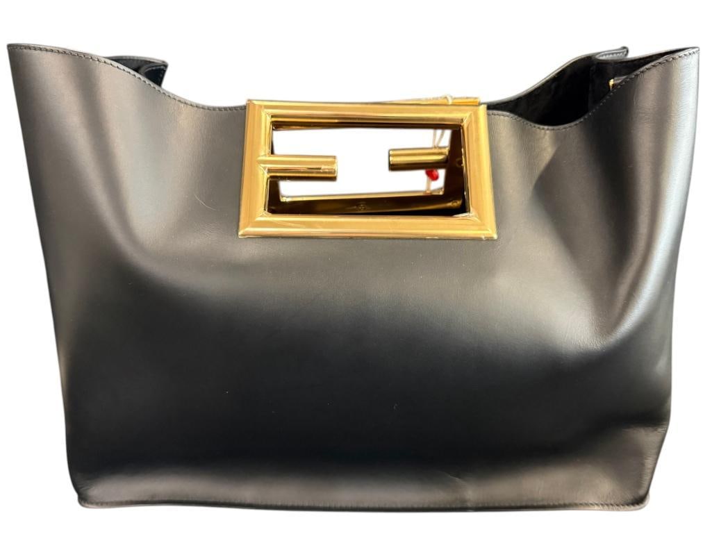Fendi Way Tote bag: Fendi Way Tote bag in black leather. Comes with paperwork, shoulder strap and removable felt organizer. Approx. 15 x 12 x 8 inches. Provenance: From an Italian collector.