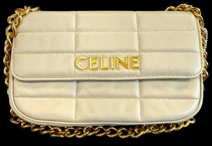 CELINE Matelasse Quilted Shoulder bag: CELINE Matelasse Quilted Shoulder bag. Serial # S-IM-4212. Approx. 9.5 x 6 x 2 inches. Provenance: From an Italian collector.