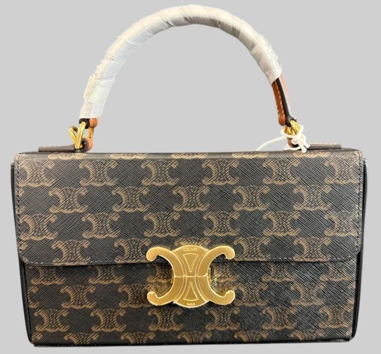 CELINE Triomphe Box bag: CELINE Triomphe Box bag. Serial # P-DR-2242. Includes Legitmark C.O.A. and shoulder strap. Approx. 9 x 5.5 x 2 inches. Provenance: From an Italian collector.