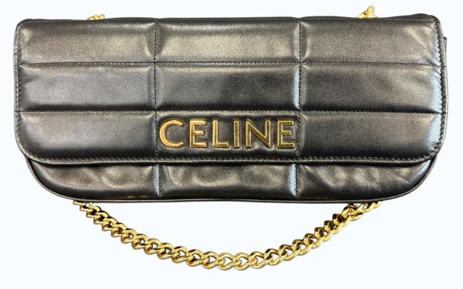 CELINE Monochrome Quilted Shoulder bag: CELINE Monochrome Quilted Leather Shoulder bag. Serial # S-IM-4272. Includes CELINE paperwork. Approx. 11 x 4.5 x 2 inches. Provenance: From an Italian collector.