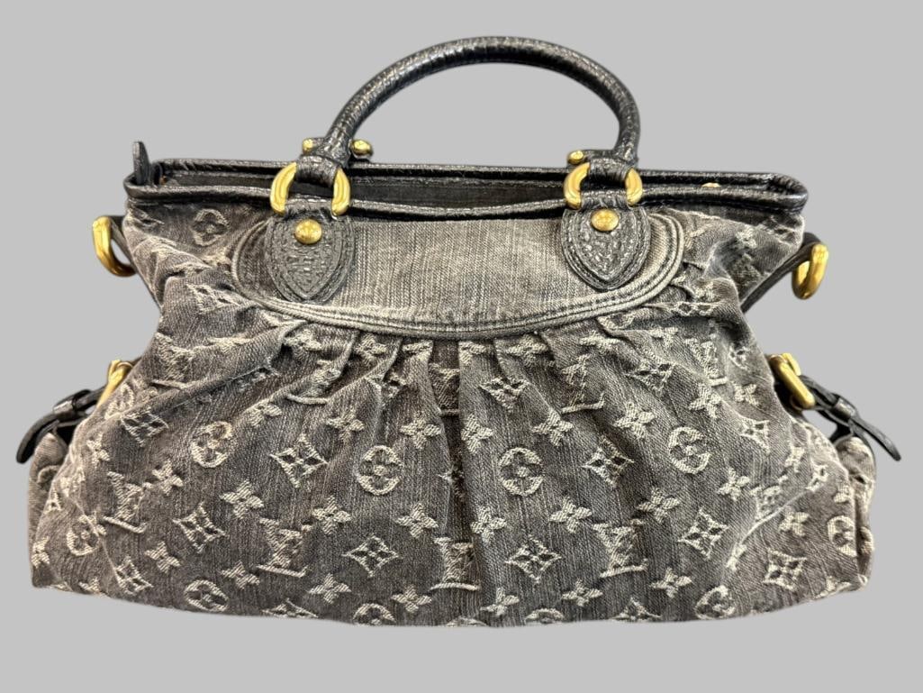 Louis Vuitton Neo Cabby: Louis Vuitton Neo Cabby in black monogrammed denim. Serial # VI 4087. Approx. 15 x 9 x 6 inches. Provenance: From an Italian collector.