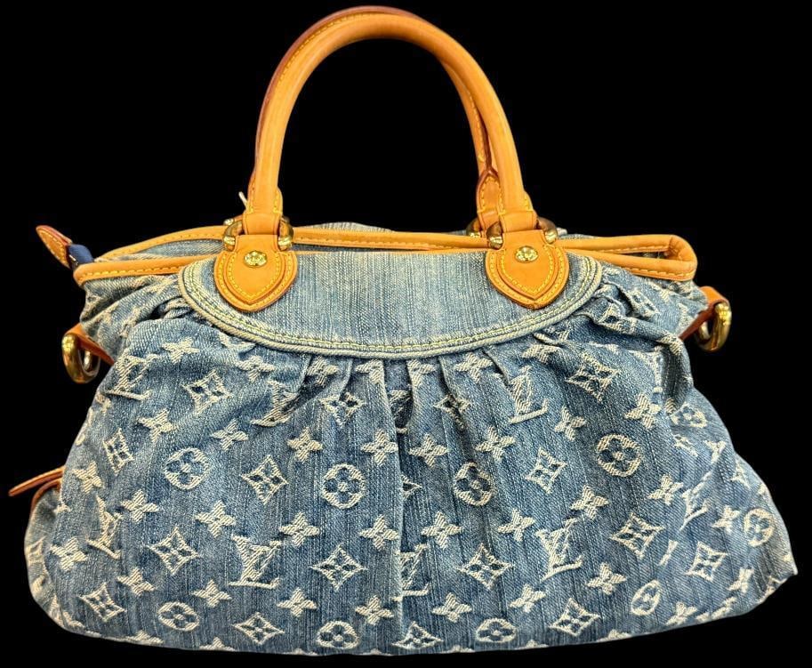 Louis Vuitton Neo Cabby: Louis Vuitton Neo Cabby in blue monogram denim. Includes shoulder strap. Serial # TH 3087. Includes Ebay certification. Approx. 14 x 9 x 6 inches.. Provenance: From an Italian collector.