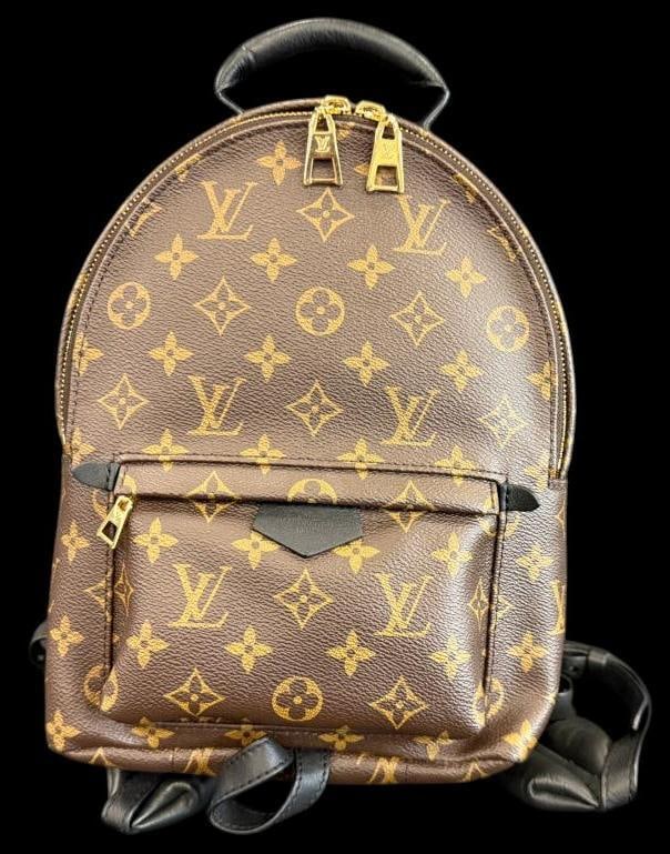 Louis Vuitton Palm Springs backpack: Louis Vuitton Palm Springs backpack. Bag is microchipped. Includes bill of sale and pamphlets. Approx. 9 x 12 x 5 inches. Provenance: From an Italian collector.
