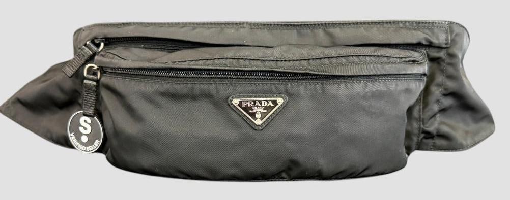 Prada Tessuto Belt bag: Prada Tessuto Belt bag in black nylon. Approx. 12 x 6 x 3 inches. Provenance: From an Italian collector.