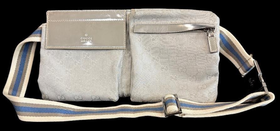 Gucci GG Sherry Line Waist bag: Gucci GG Sherry Line Waist bag. Serial 28566 001013 and QR code. Includes entrupy C.O.A. Approx. 11 x 6 x 1 inches. Provenance: From an Italian collector.
