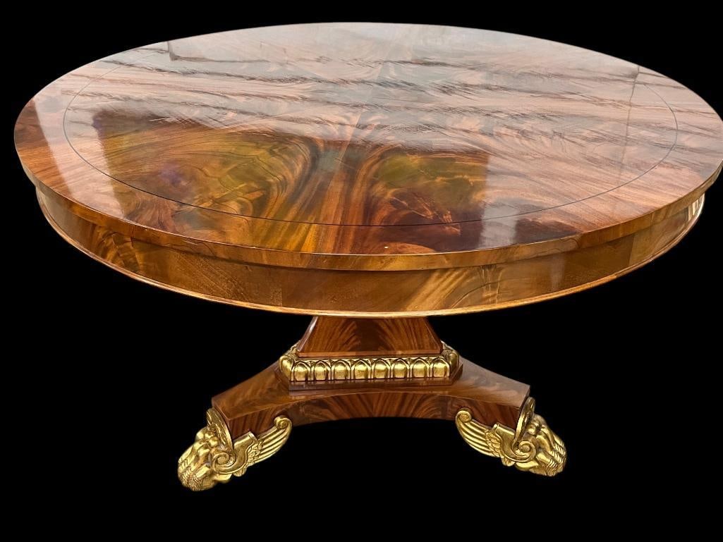 Pierre Cronje Round Mahogany Paw Foot Table: Signed 2003 Pierre Cronje Round Mahogany Paw Foot Table. Made in Cape Town South Africa. Includes custom table pad. Approx. 30 x 51 x 51 inches.