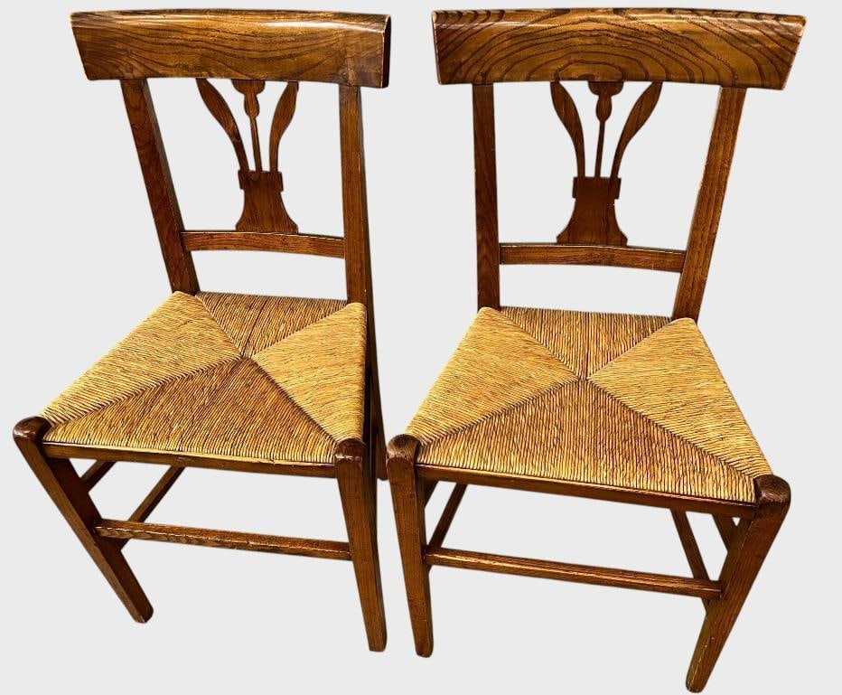 2 Antique Rush Seat Chairs: 2 Antique Rush Seat Chairs. Approx. 35 x 19 x 16 inches.