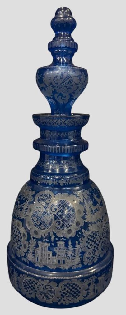Blue Bohemian Etched Glass Decanter (1 of 6)