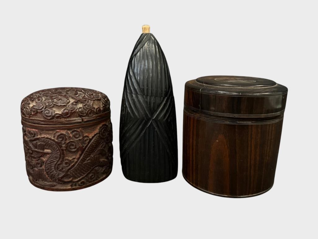 Chinese Carved tea caddy and dresser boxes (1 of 11)