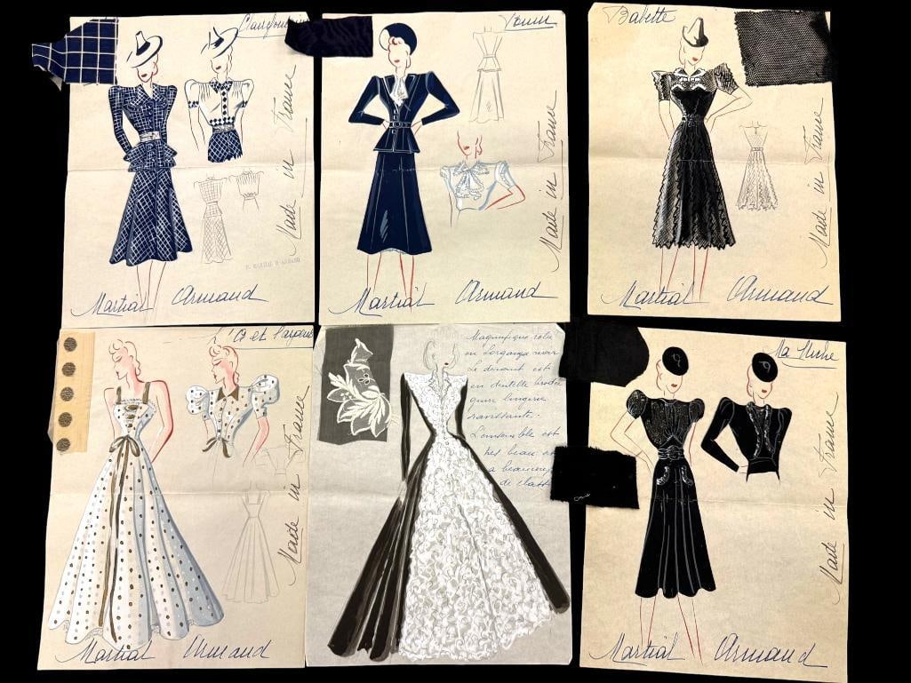 6 Martial & Armand 1940's Original Dress sketches (1 of 12)