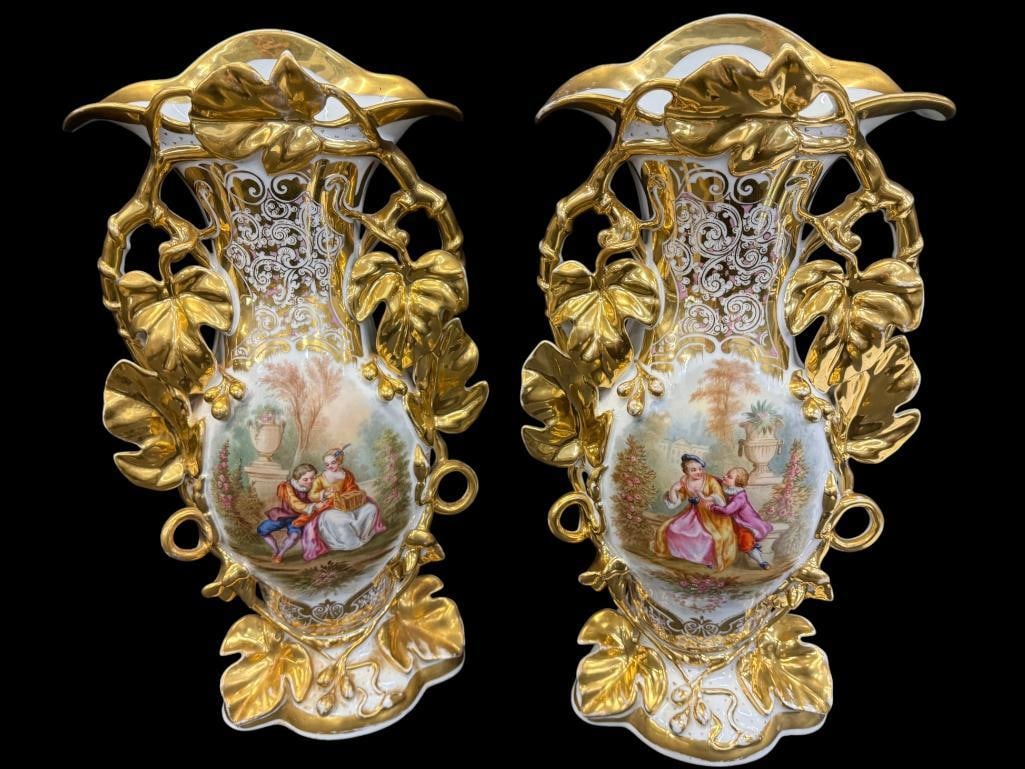 Pair of Hand Painted and Gilt Porcelain Vases (1 of 12)