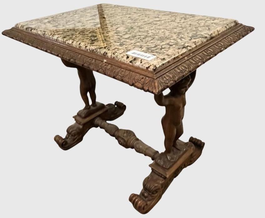 Nicely Carved Oak table with Marble top (1 of 5)
