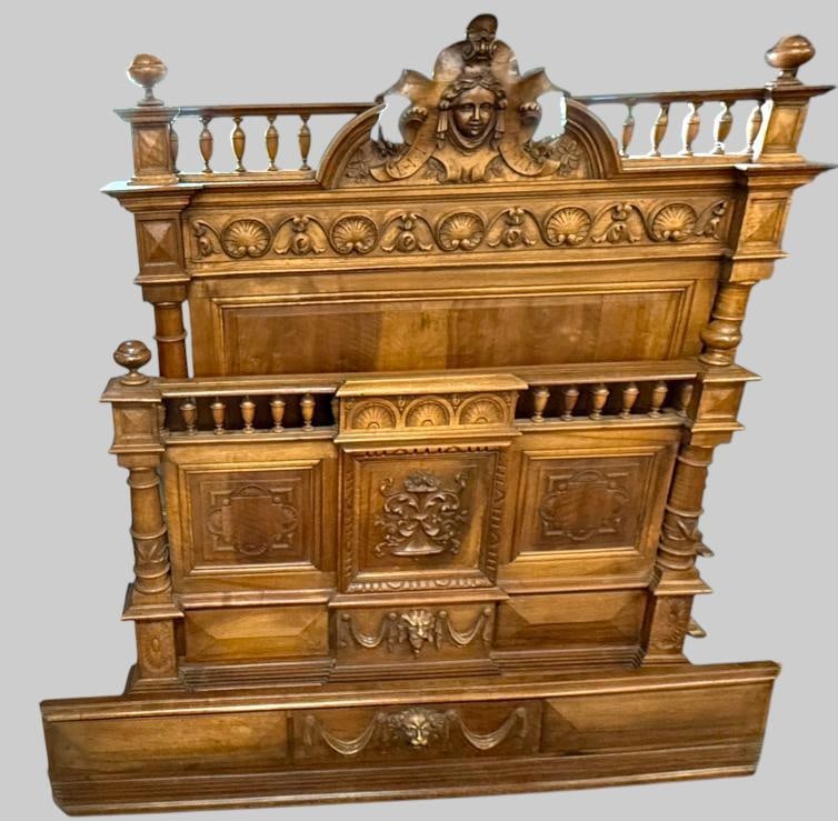 French Walnut Carved Bed (1 of 9)
