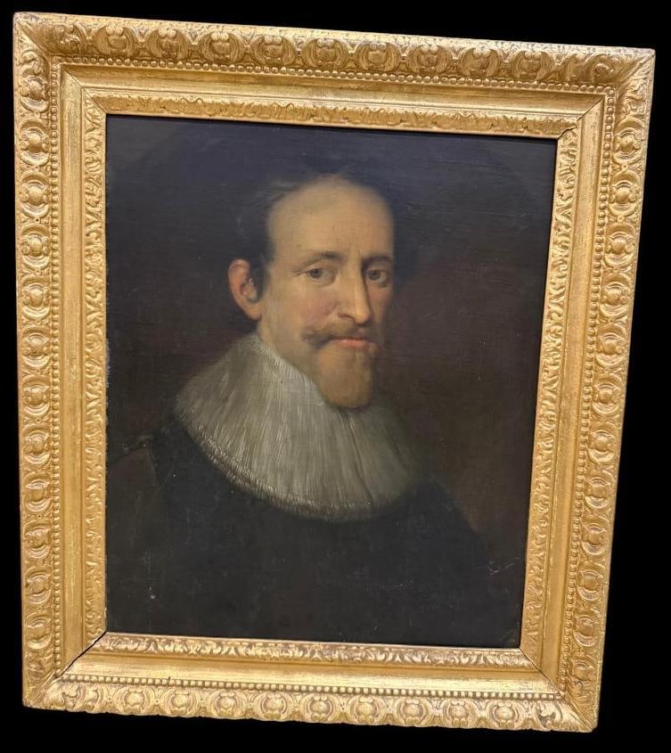 Portrait of a Bearded Man with ruff collar: Portrait of a Bearded Man with ruff collar. Possibly 17th century Netherlands. Approx. 21 x 17.5 inches. Frame approx. 28 x 24.5 inches. Provenance: This piece comes from the Herbert F. Johnson