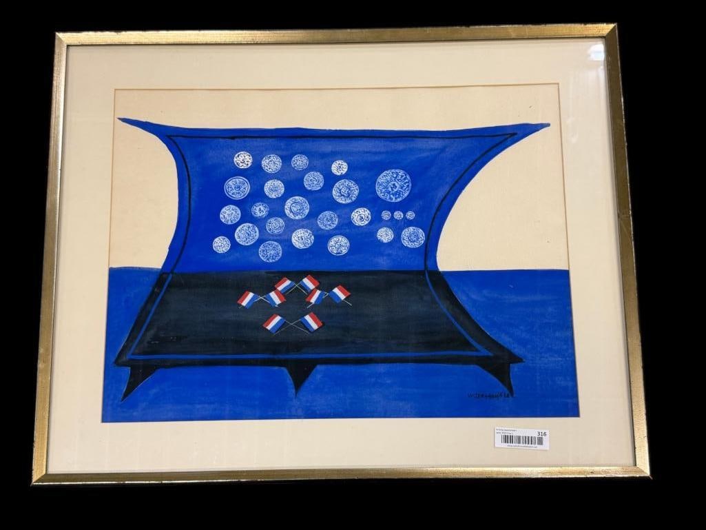 Martha Visser't Hooft 1968 signed watercolor: Martha Visser't Hooft (1906-1994) 1968 signed watercolor. Approx. 18.5 x 23.5 inches. Frame approx. 30 x 25 inches.