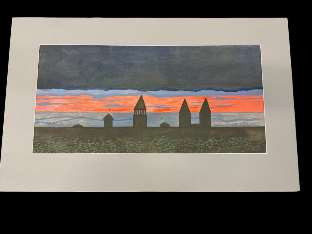 Martha Visser't Hooft watercolor: Martha Visser't Hooft (1906-1994) watercolor. "View from 800". Approx. 19.5 x 9 inches. Mat approx. 24.5 x 15 inches.